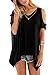 Beluring Womens Cold Shoulder Tops Summer Short Sleeve V Neck Casual Tunic Tee Shirts