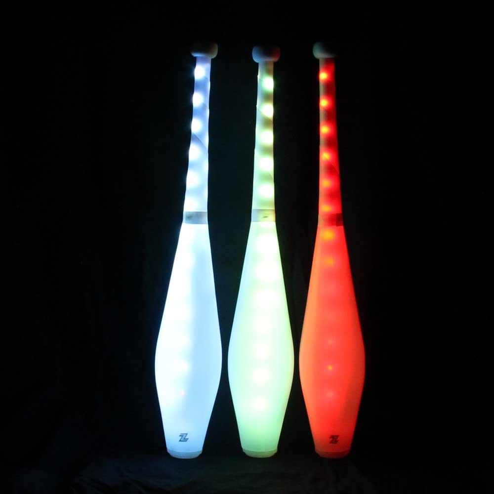 Zeekio - Multi-Color LED Light Up Juggling Clubs - with Charger & Wireless Remote - for Beginners, All Levels - Bright & Vibrant Colors Durable - 20.5”L - Set of 3