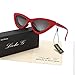 Livhò Retro Vintage Narrow Cat Eye Sunglasses for Women Clout Goggles Plastic Frame (Red Frame + Grey Lens)