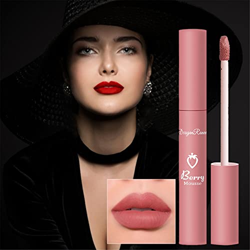 Lipstick Long Lasting Matte Lip Gloss Non-Stick Cup Waterproof Lip Glaze Liquid Moisturizing Cosmetics Lip Plumping Plumper Glossmakeup Gift For Girls Women (A)