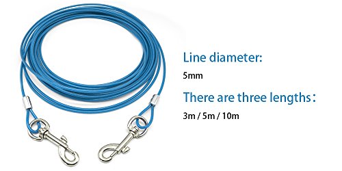 Beirui Premium Blue 16' Dog Tie-Out Cable - Heavy Duty Dogs Chain Leashes - Perfect Pets Lead for Small & Medium Size