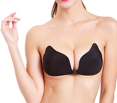 Gathered Silicone Bra Invisible Strapless lite Bra Self Adhesive Push Up (A{32/70A,34/75A}, QJ36- Black)