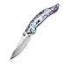 KUBEY VG-10 Damascus Etched Gentleman Folding Pocket Knife, Abalone Handle Locking Liner, 3-3/4-Inch Closed (Shell)