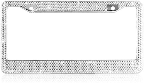 ShowTop Pure Handmade Crystal Bling Bling Rhinestones Aluminium Car License Plate Frame Cover for Women - Crystal