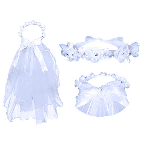 First Communion Bundle | Glove and Floral Pearl Veil Set | Catholic Girls Accessory Kit | Christian Apparel (Medium)