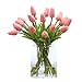 Montout 12PCS/Set PU Stunning Holland Tulip Flower Real Touch Artificial Silk Flowers Arrangement Bouquet Home Room Office Wedding Party Decor (Pink)