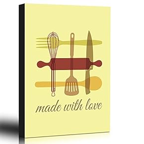 Home Art - Kitchen - Made with Love - Culinary Artwork - Heart in The Kitchen - Art Deco Modern Style Design - Canvas Art Home Art - 12x18 inches