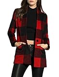 Allegra K Woman Classic Plaid Button Closed Wool Worsted Coat