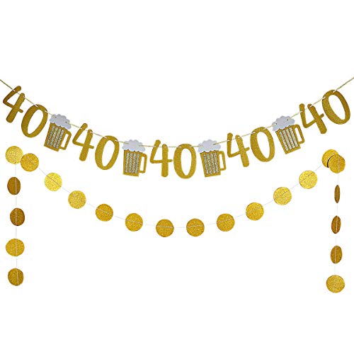 Gold-Glittery-Beer-Mug-40-Banner-and-Gold-Glittery-Circle-Dots-Garland-40th-Birthday-Wedding-Anniversary-Party-Decor