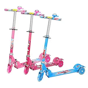 Belanto Kick Scooter for Kids 3 Wheeler Foldable Kick Skating Scooter for Boys|Girls with Brake and Bell, LED on Wheels and Height Adjustable for Boys and Girls for 3-7 Years