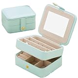 Naswei Travel Jewelry Organizer Box Portable Jewelry Storage Case Accessories Holder Pouch Bulit-in Mirror with Environmental Faux Leather for Earring,Lipstick,Necklace,Bracelet,Rings Light Blue