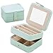 Naswei Travel Jewelry Organizer Box Portable Jewelry Storage Case Accessories Holder Pouch Bulit-in Mirror with Environmental Faux Leather for Earring,Lipstick,Necklace,Bracelet,Rings Light Blue…