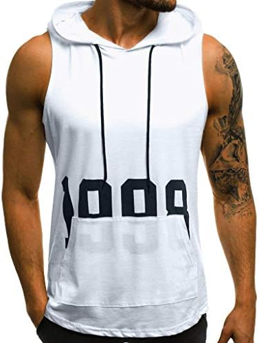 Shirts Hoodies Men Fitness Muscle Print Sleeveless Hooded Bodybuilding Pocket Tight-Drying Tops