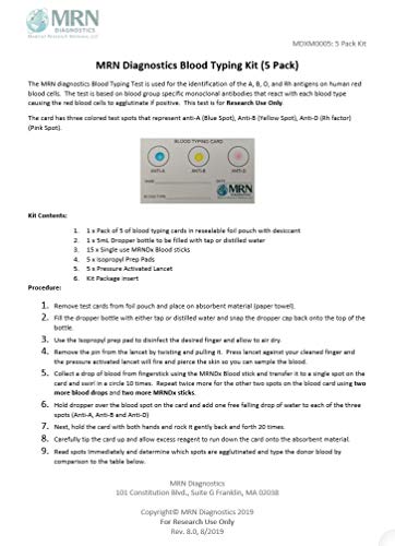 Blood Type Kit: 5 Pack Complete Blood Typing Kit