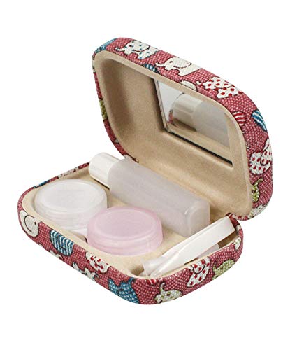JAVOedge Colorful Cute Elephant Printed Fabric Travel Contact Lens Case Kit, Red