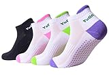 4 Pairs Full Toe Non Slip Skid Yoga Pilates Socks with Grips Cotton for Women