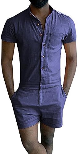 Chulianyouhuo Mens Short Sleeve Jumpsuit Casual Short Cargo Pants Rompers Slim Fit Party Overalls Boyfriend Shorts