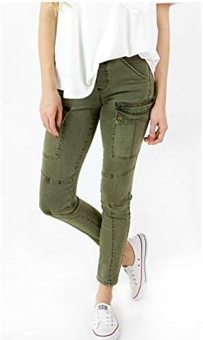Ladies Skinny Stretch Jeans Cargo Jeggings for Women Olive Green