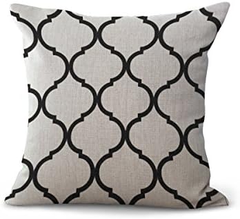 Miracle Dec Couch Throw Pillows Covers 18 x 18 inch, Moroccan Tile Printed Polyester&amp;Linen Comfortable Decorative Throw Pillows Cases For Sofa/bed, European Geometr(18"x18", Off White)