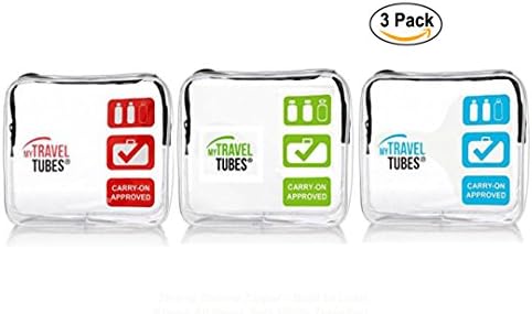 TSA Approved 3-1-1 Airline Carry On Clear Travel Toiletry Bag | Quart Sized (3 Pack Red Green Blue, Clear Red Green Blue 3PK)