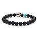 Karseer Black Matte Onyx and Lava Energy Stone Mala Beaded Stretch Bracelet with Bulldog Mascot Charm and Birthstone Embellishment, Handmade Friendship Jewelry Gift Unisex 7