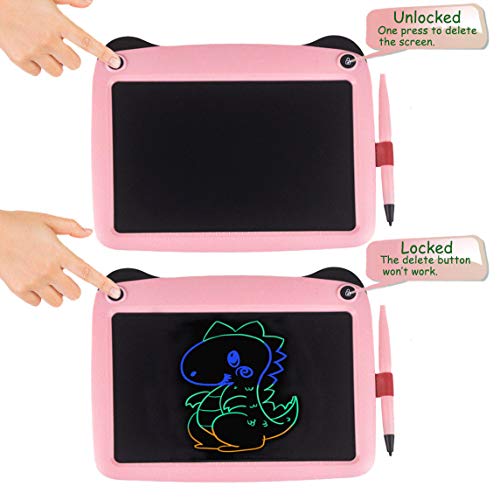 mom&myaboys Colorful LCD Writing Tablet for Kids Toys for 3-12 Years Old Girls, 9 inch Drawing and Writing Board with Lock Erase Button for School and Office(Pink-P)