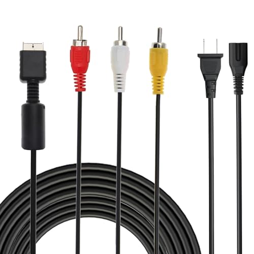 AMYUSI Power Cord and AV Cable for PS1 PS2 PS3, PS2 PS3 AV Cable, AV to RCA Cord for PlayStation 2 3 /PS2/PSX/PS3 Slim (6FT), RCA AV Cable Replacement Set