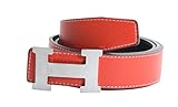 Dinamit Women's H Reversible Leather Belt With Removable Red Belt with Silver Buckle