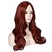 ColorGround Long Wavy Mid-Split Reddish Brown Wig for Women