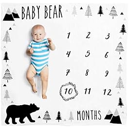 Pondering Pine Organic Baby Monthly Milestone Blanket Boy – Baby Bear Blanket Months with Frame and Newborn Announcement…