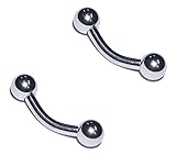 2x Pieces 14 16 Gauge 14g 16g 316L Stainless Steel Curved Bent Banana Barbell Nipple Tragus Navel Eyebrow Ring Earring 1/4 5/16 3/8 7/16 1/2 Inch Set of 2 (14g-3/8