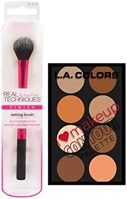 L.A. COLORS I Heart Makeup Contour Palette (Medium to Deep) Plus Real Techniques setting brush