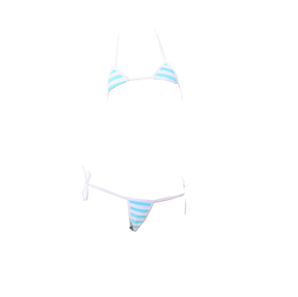 SINMIUANIME Womens Lingerie Japanese Cute Striped Micro Rikini Role Play Bra and Panty Set Sexy, Mini Blue, One Size