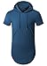 OLRIK Men's Hip Hop Short Sleeve Swag Hooded Longline Tee shirts Lake Blue L