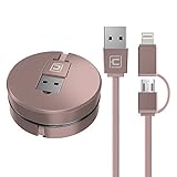 Retractable Lightning Cable, CAFELE 2 in 1 Lightning Micro USB Portable Flexible Charging Data Sync Cable for iPhone X 8 7 6s 6 Plus 5s 5 SE, Samsung S7 S6, Note, LG, Nexus, Nokia, Rose Gold, 3.3ft