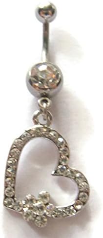 14g Dangle Heart Button Ring Navel Rings Bar Ear Body Piercing Jewelry
