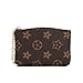 LLGGVE Checkered Zipper Coin Purse PU Vegan Leather waller Mini Key Ring Wallet Card Case (Brown Flower), Small