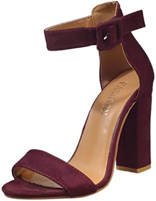 Hunzed Women Sandals, Fashion { Buckle Strap Shoes } { Ankle High Heels Sandals } Ladies Casual { Block Party Singel Shoes }