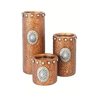 Cowgirl Kim Faux Hammered Copper with Concho Pillar Candle Holder Set