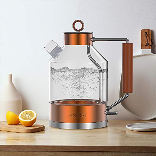 Electric Kettle, ASCOT Electric Tea Kettle 1.6L 1500W Glass Electric Kettle,Bronze Stainless