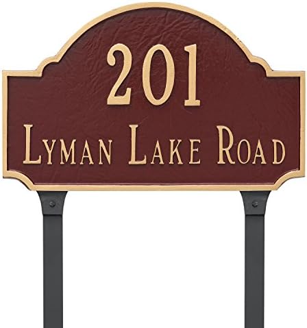 Montague Metal 9.75" x 15.5" Fitzgerald Two Line Address Sign Plaque with Lawn Stakes, Standard, Hunter Green/Silver
