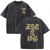 Christian Shirts for Men Jesus Shirt Oversized Graphic Tees Acid Wash Tshirt Christian Religious Short Sleeve Tops