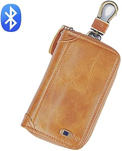 JAHUITE Key Case Wallet Unisex Mini Zipper Keychain Bag Wireless Bluetooth Cellphone GPS Car Key Anti-Lost Purses (Light Brown)