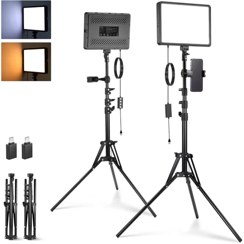 NEEWER BASICS 2 Pack LED Video Light Panel Lighting Kit mit 2 59'' Ständer & 2 Telefonhalter, 850lx/0.5m Bi Color 2700K-6500K Dimmbares Studio Licht f
