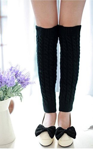 ieasysexy Women Ladies Winter Fashion Leg Warmers Stocking Knit Thick Long Socks Lady Knit Crochet Legging Best Xmas Gift (black)