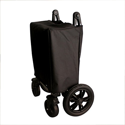 BLACK PUSH AND PULL HANDLE WITH REAR FOOT BRAKE FOLDING STROLLER WAGON W/ CANOPY OUTDOOR SPORT COLLAPSIBLE BABY TROLLEY GARDEN UTILITY SHOPPING TRAVEL CARTFREE CARRYING BAG - EASY SETUP NO TOOL NEED