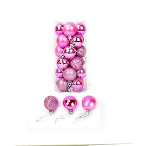 Mooie kerst Christmas Decoration gekleurde ballen Decoratie van de kerstboom hanger 24x4cm Electroplating gekleurde ballen Bright Plastic Emmer Packaging Rose Red (Color : Pink, Size : 6cmx48pcs)