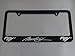 Ford Mustang license plate frame, glossy black metal, Brushed aluminum text