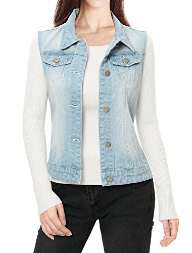 Allegra K Ladies Washed Denim Vest Light Blue M