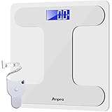 Anpro Digital Body Weight Bathroom Scale and Body Tape Measure Auto-On Technology Digital Body Weight Scale Tempered Glass High Precision Scale with Large LED Display,400 Pounds Capacity